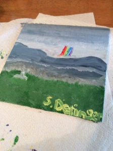 mountains, painting, paint, acrylic painting, rainbow